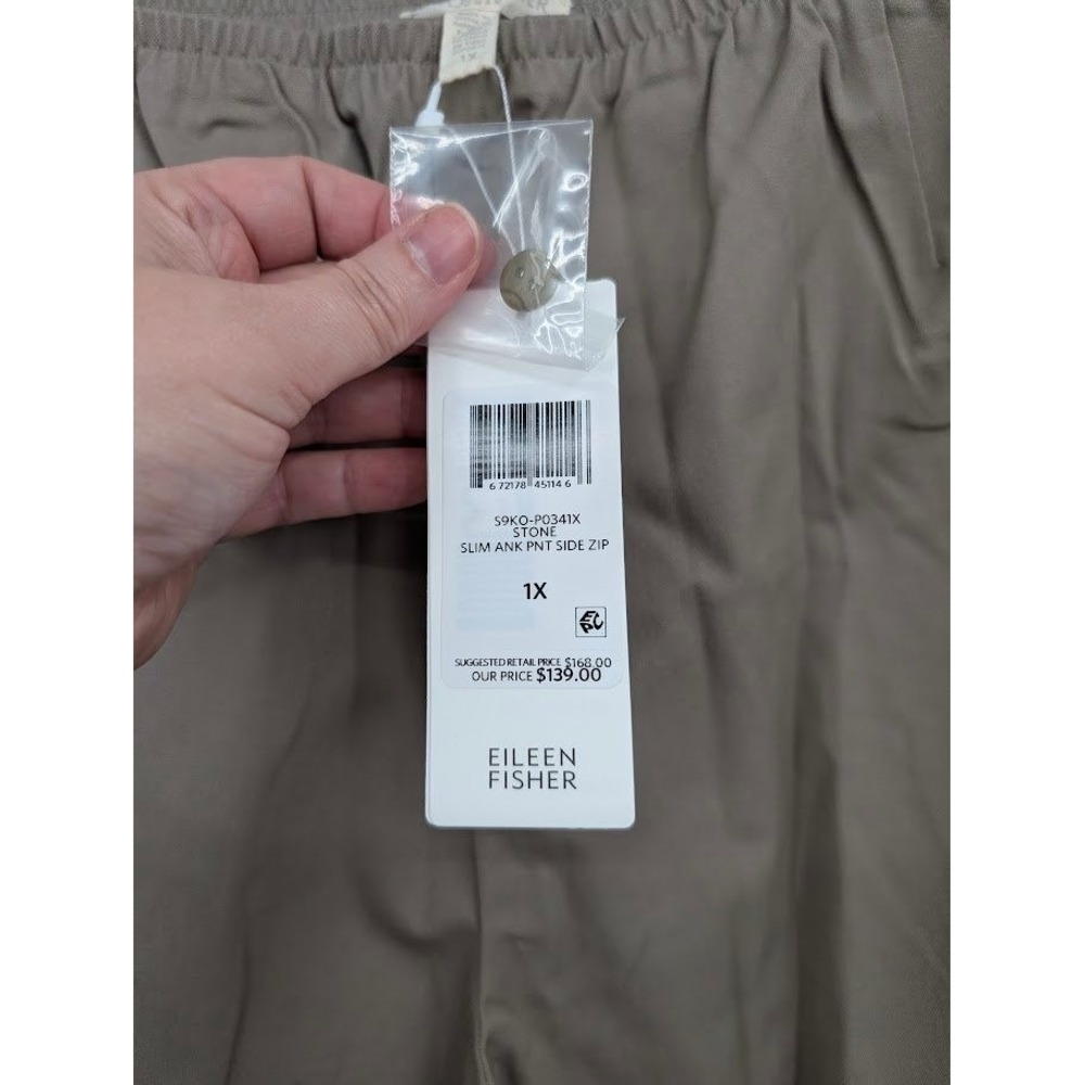 Eileen Fisher NWT Slim Ankle Pants 1X Beige Pull On Stretch Career Casual‎ - Picture 5 of 8